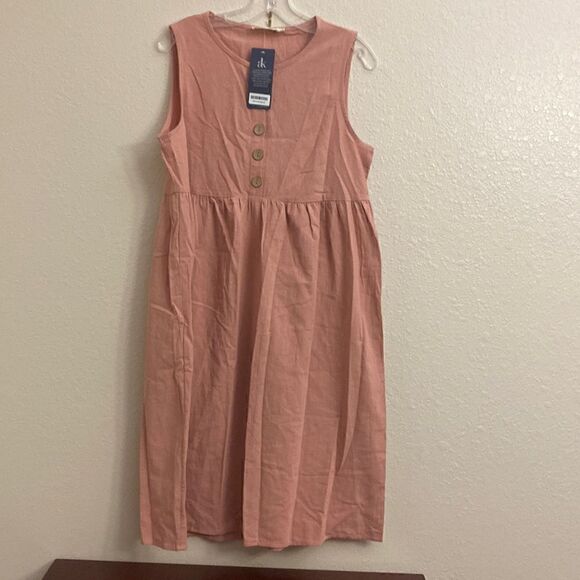 Empire Gathered Button Pink Detail Dress - Picture 1 of 3